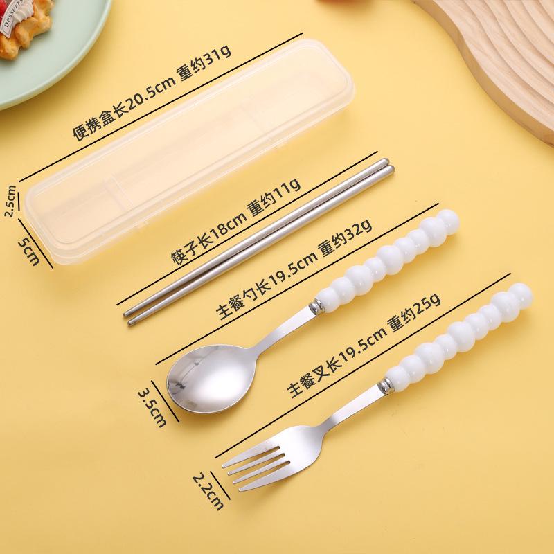 Cute Cartoon High-Value 410 Stainless Steel Cutlery Set: 3-Piece Set with Chopsticks, Fork, and Spoon