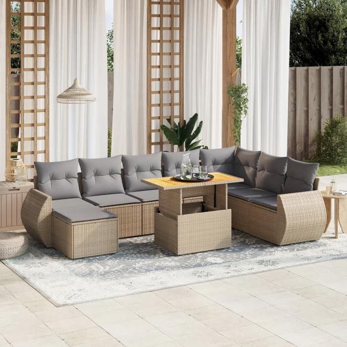 VidaXL Garden Lounge Set with Cushions 9 Pcs, Patio Sofas, Patio Furniture Set, Outdoor Furniture, Beige 3275852