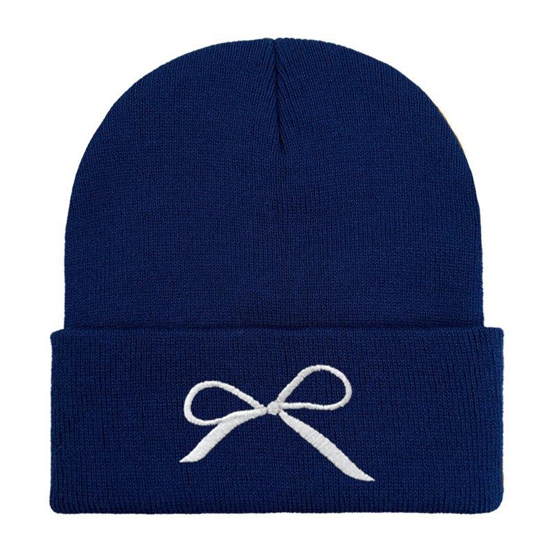 Bow Embroidered Flower Knitted Hat Versatile Wool Hat Outdoor Riding Pullover Hat