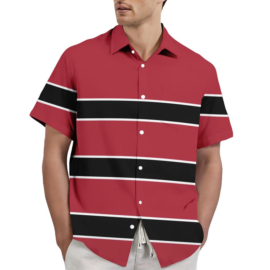 Men's casual stylish striped texture printed shirt - Men's lapel short-sleeved button-up shirt
