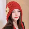Harajuku Designed Knitted Hat with Long Tassels Button Ear Protection Hat Sweet Pullover Hat  Daily