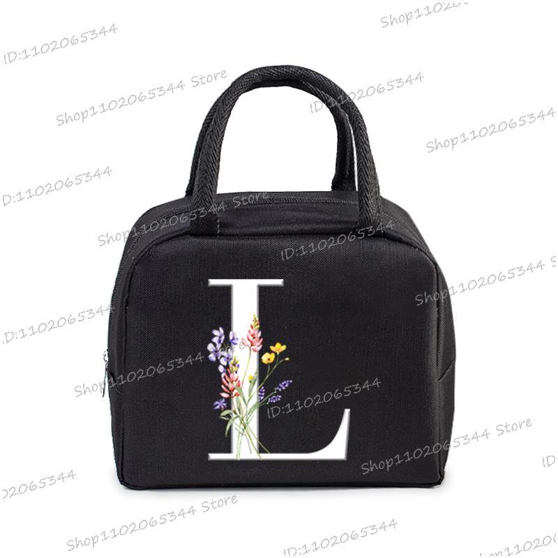 1Pc Portable Lunch Bag Wildflower Alphabet ABCD..Cooler Ice Pack Lunch Box Insulation Package Insulated Thermal Unisex Lunch Bag