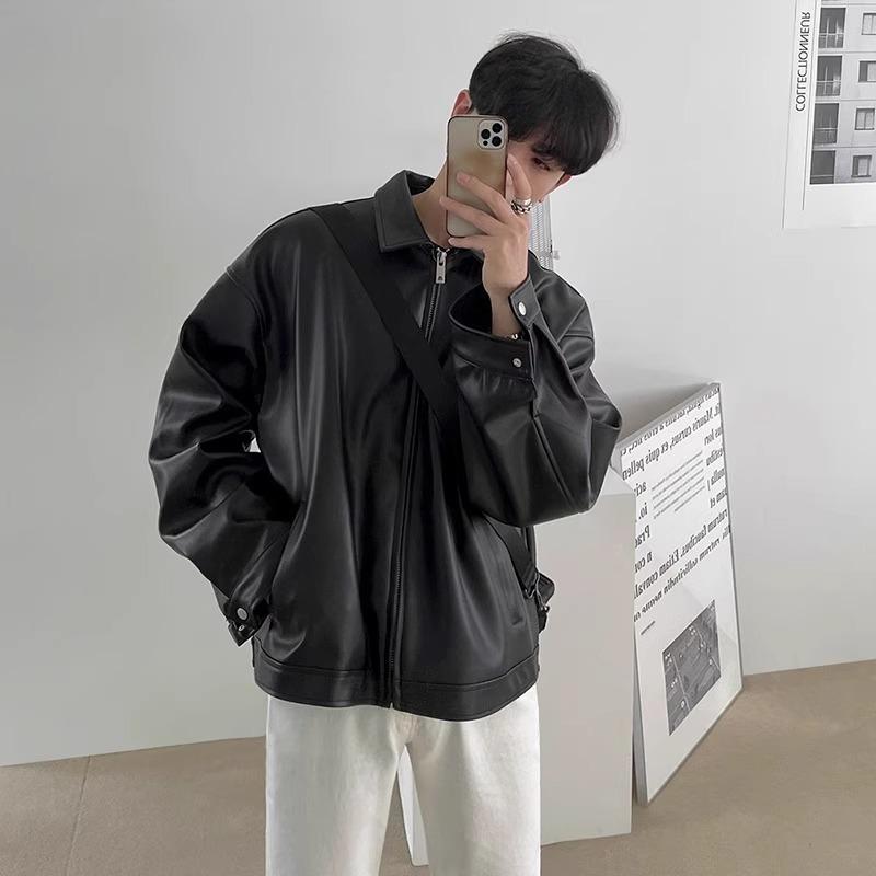 Herren Retro Leder Motorradjacke - High-End, Verdickt, Trendiger Koreanischer Stil mit Schurkenhaft Coolem Revers für Herbst/Winter.