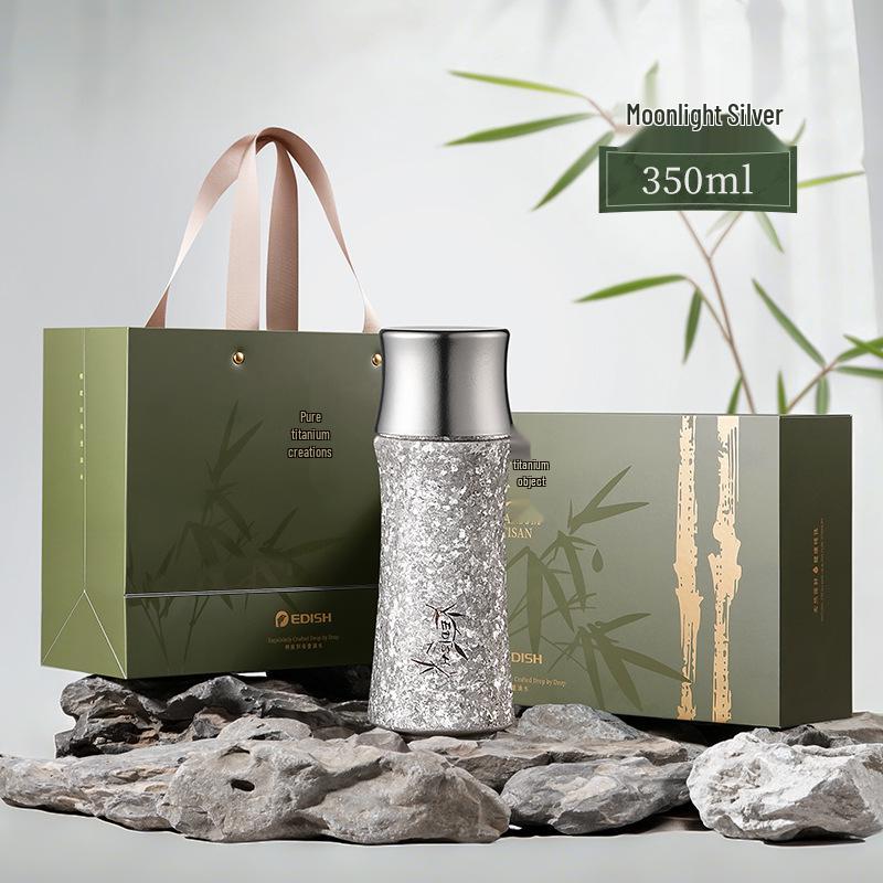 Pure Titanium Double-Layer Thermos Cup with Magnetic Suction and Bamboo Joint - Tea Steeper & Business Gift Cup
