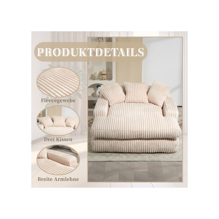 Canapé-lit - MUVOE - Moderne - Velours Côtelé - 3 Coussins - 1 Place - Beige