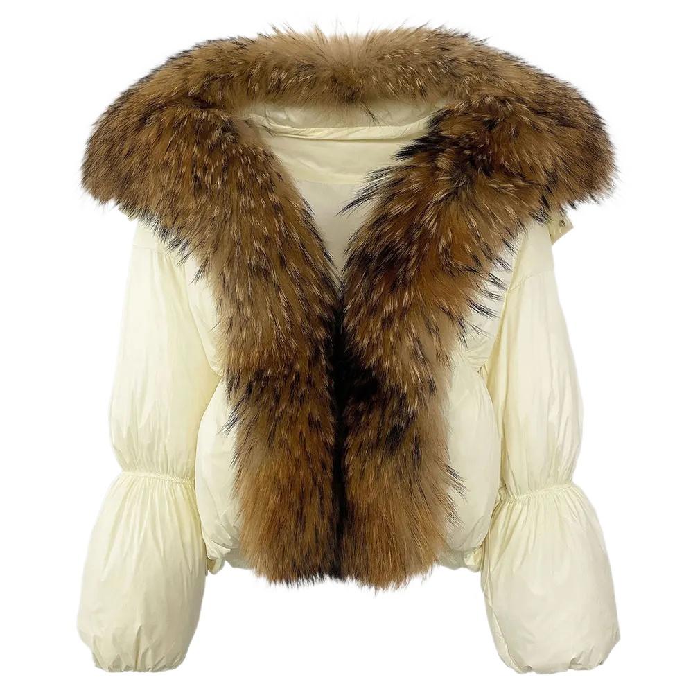 OFTBUY Winter Jacket Women Big Real Fox Raccoon Fur Collar Natural Warm Duck Down Coat Short Outerwear Streetwear Loose Casual