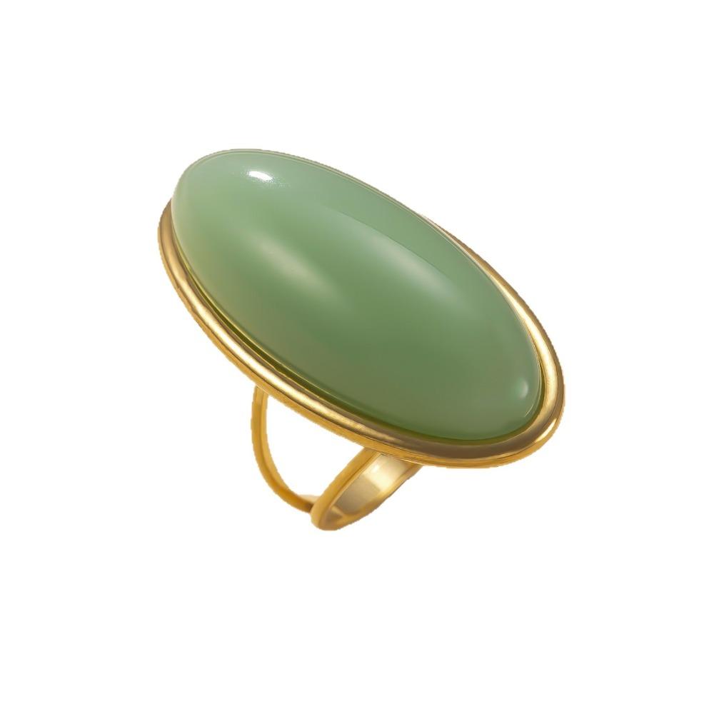 Retro Charm Gold Color Stainless Steel Geometric Oval Dopamine Colorful Natural Stone Rings for Women Finger Jewelry Accessories