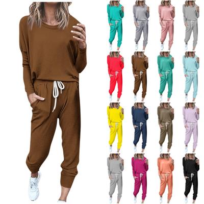 Sets For Women 2 Piece  Round Neck Long Sleeve Shirts Drawstring Sweatpants Pocket  Sets