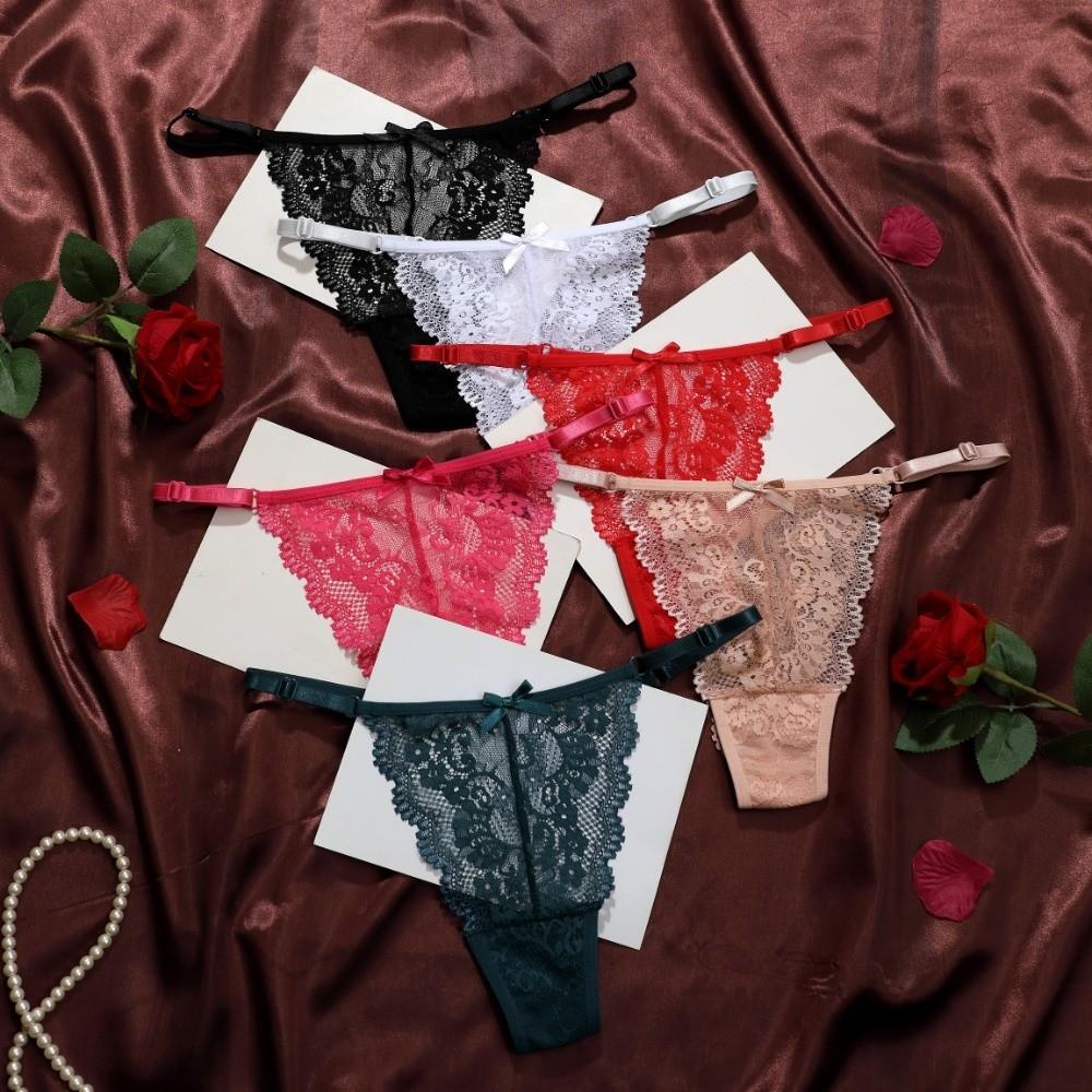 Breathable Soft Lace Flower Thongs Solid Color Underpants Low Waist Briefs Lingerie Traceless T-back Panties Daily Wear