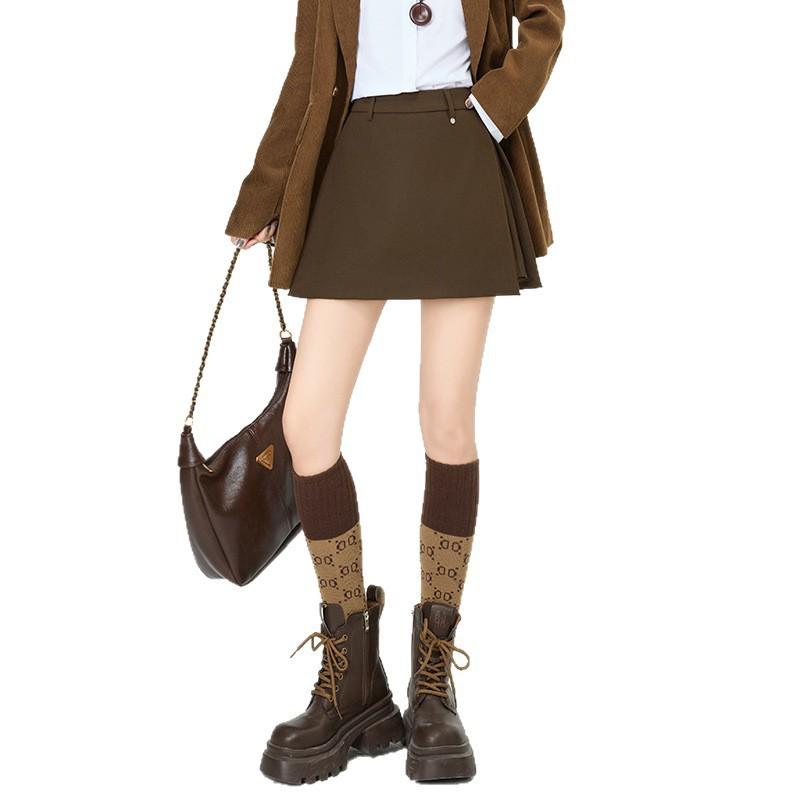 Women's High Waist Gray Wool Blend Skirt Shorts - Autumn/Winter A-line Slit Design, Slimming Hip-Hugging Fit.