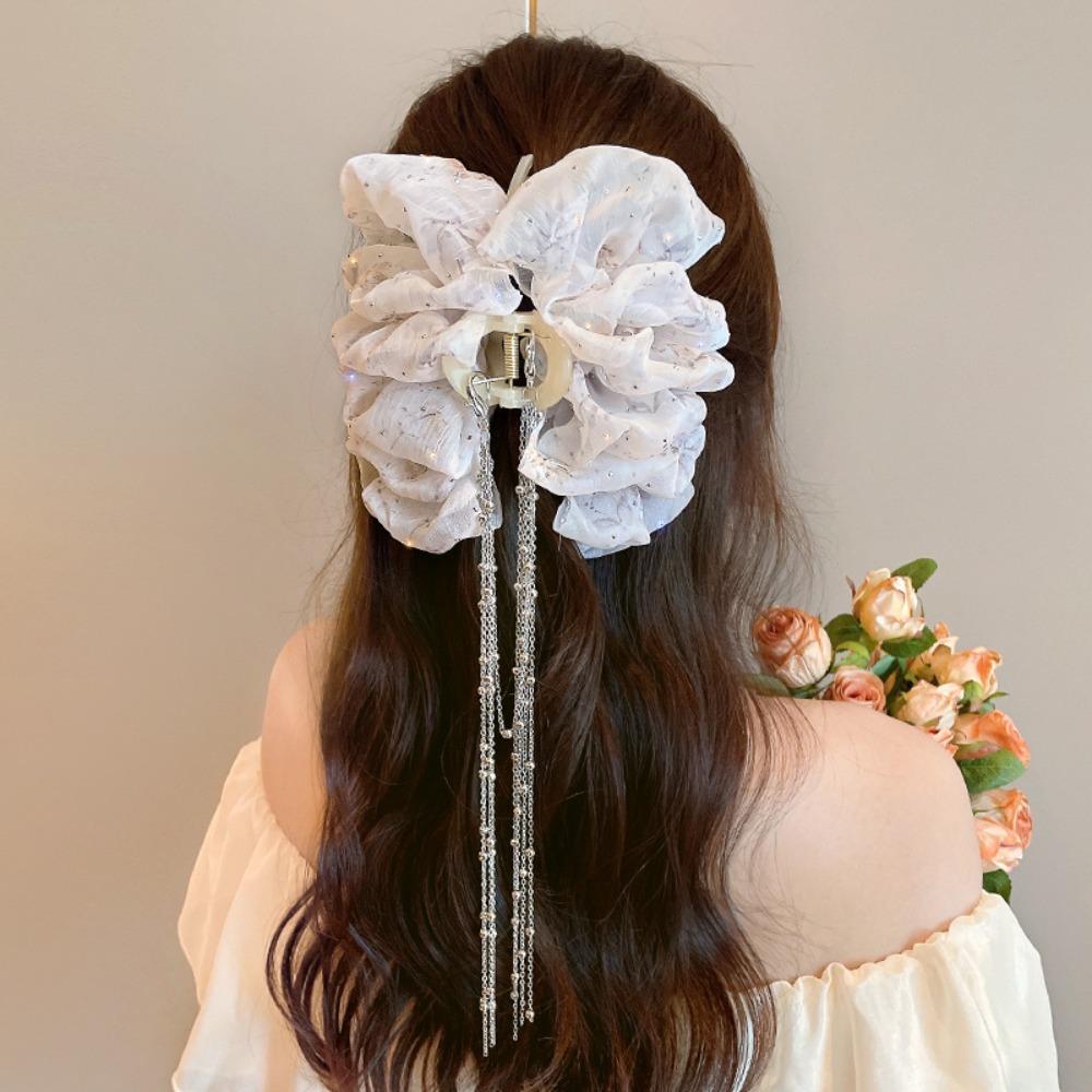 

Cloth Grasping Clip Tassel Shark Clip Fashion Hair Accessories for Women Super Fairy Sweet білий