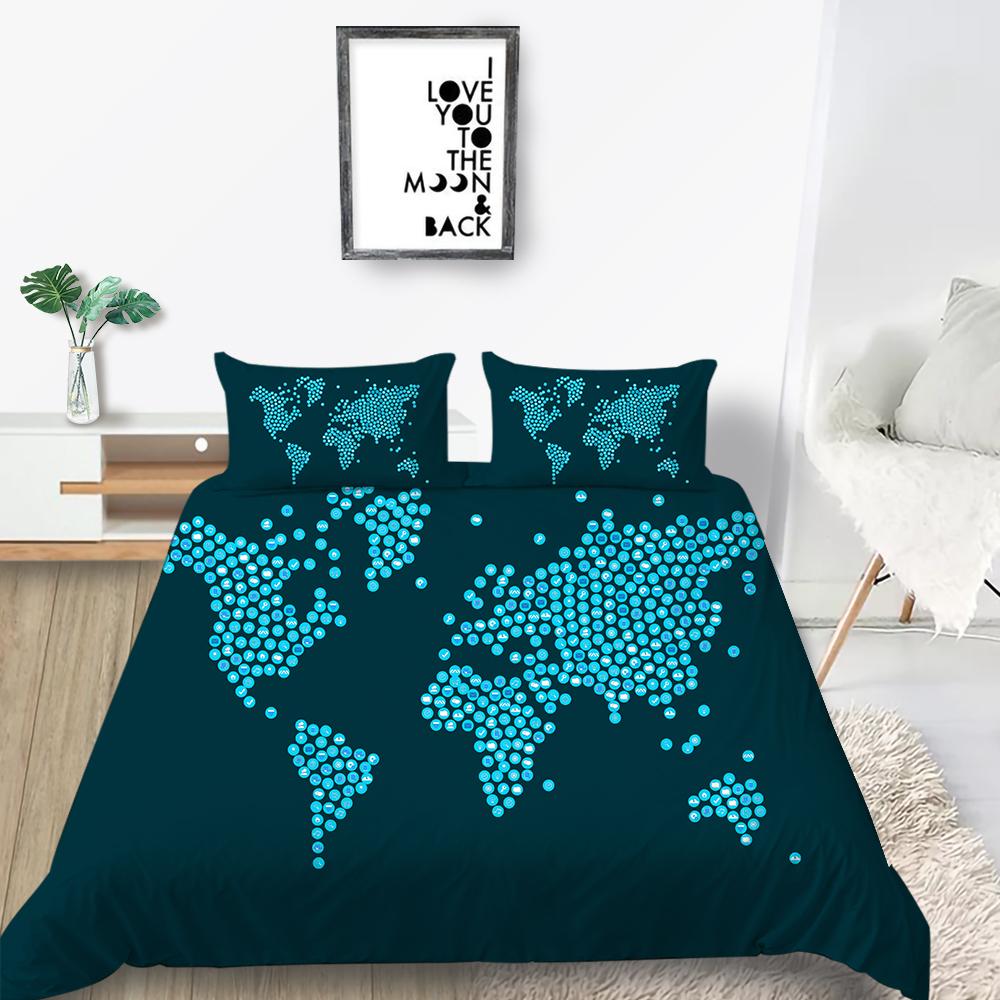 3D Map Printing Duvet Cover Set with Pillowcase Cartoon Home Textiles Bedding Set Children Twin Single Size Bed Sets