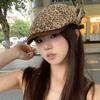 Retro Street Leopard Print Forward Hat Female Spring and Autumn Spice Girl Style Shows Face Small Beret Personality Big Head Circumference Hat