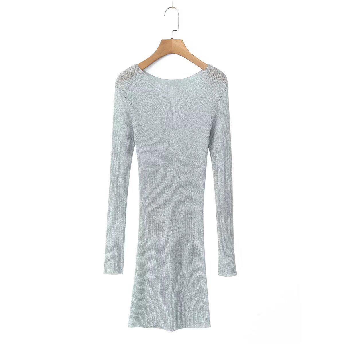 

Зимнее женское облегающее платье в европейско-американском стиле с металлическим блеском 2024 Medium серебряный