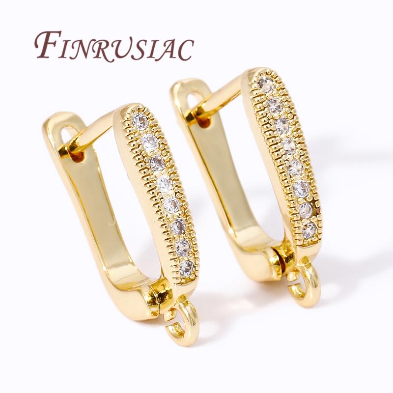 18K Gold Plated Brass Zircon Earrings Hook Clasp Accessories For Earrings Earring Fixtures Earwires Fastener Findings For DIY