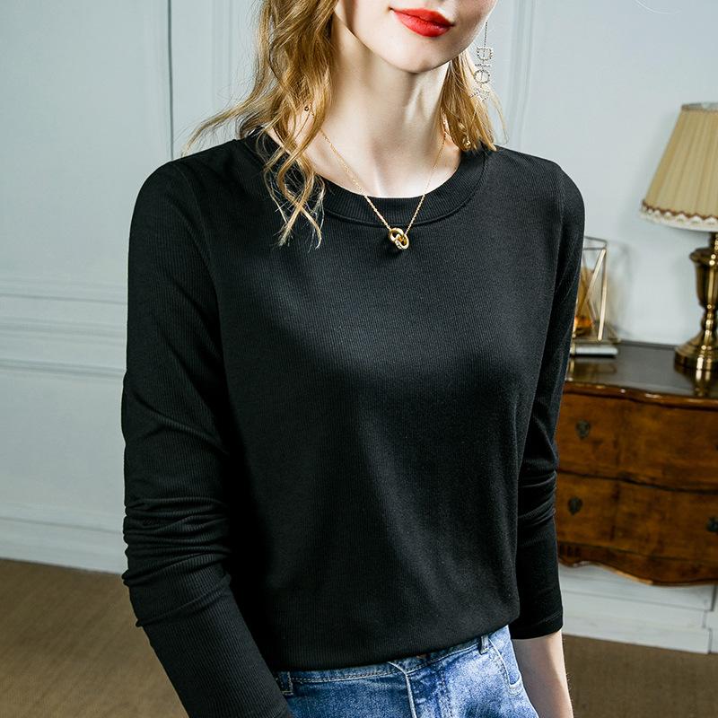 Crew neck bottoming shirt women's summer and autumn black inner with new basic long-sleeved t-shirt women's modal top women's