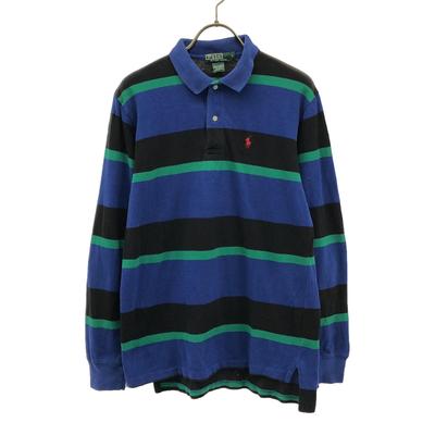Polo by Ralph Lauren 80s Vintage Boys Green Tag Border Long Sleeve Polo Shirt Men's Used