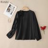 ZANZEA Women 3D Floral Splice Casual Round Neck Long Sleeve Blouse