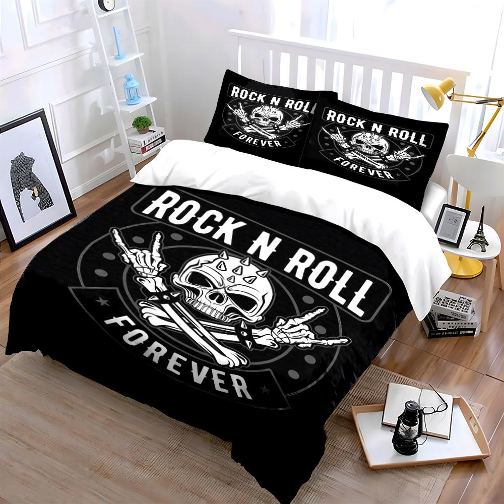 Rock N Roll Skull Design Bedding Set Bedding set (1 duvet cover, 2 pillowcases, duvet not included)
