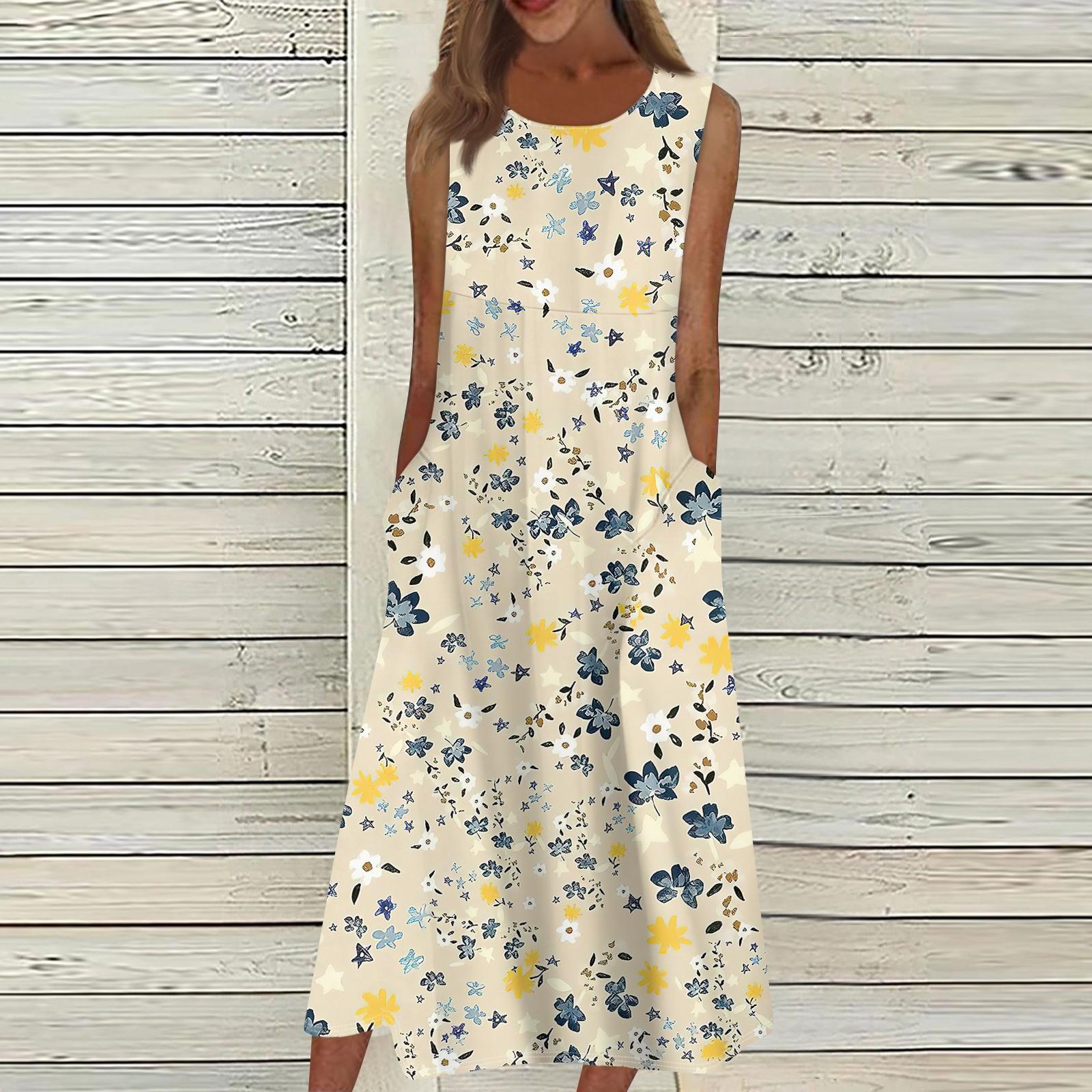 

Жен. Повседневные платья с принтом Круглый вырез Классический Классический На открытом воздухе Повседневные Без рукавов Свободные платья M