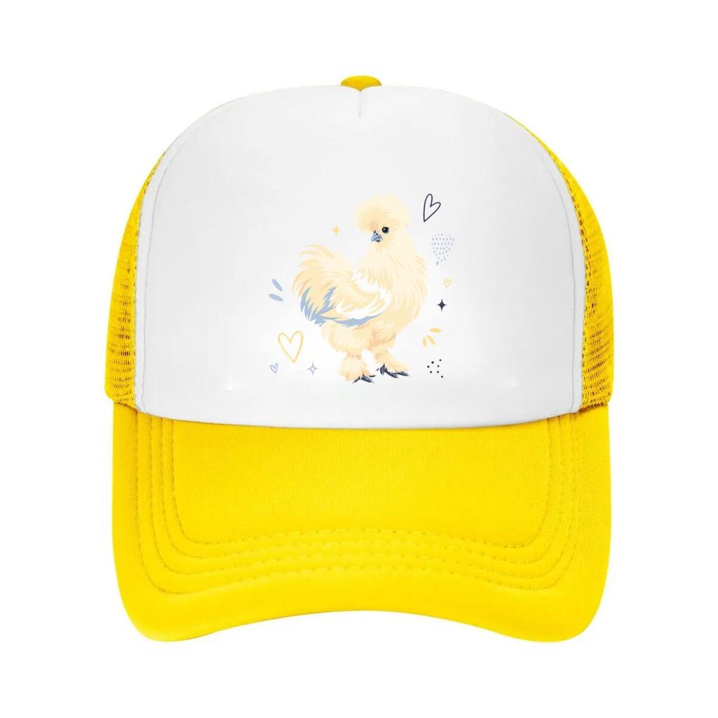 Whimsical Silkie Chicken Heart Art Mesh Baseball Cap Casual Hat Outdoor For Womens Unisex FeUnisex