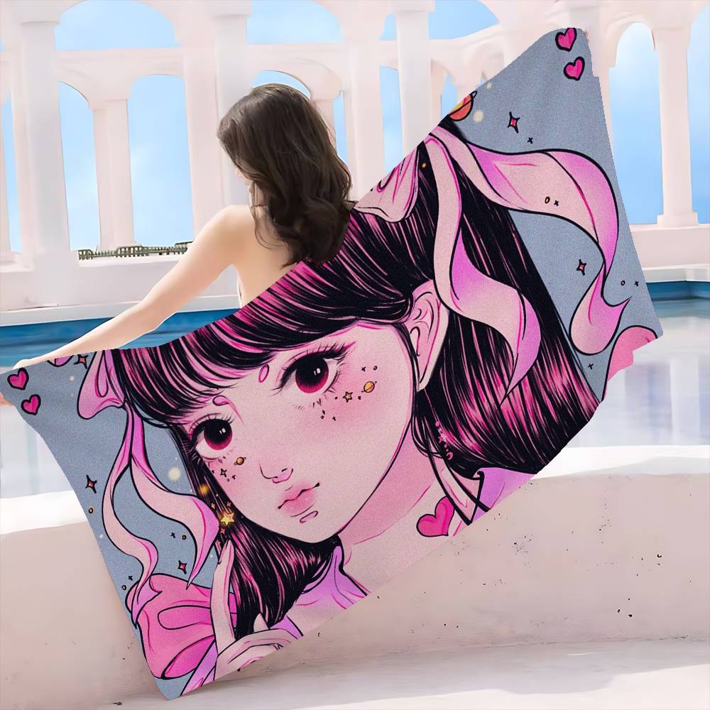 

Pretty Girl Bath Towel Microfiber Soft Water Absorbing Breathable For Girl Kids Decorative Cartoon Beach Towel W30*H60(CM)