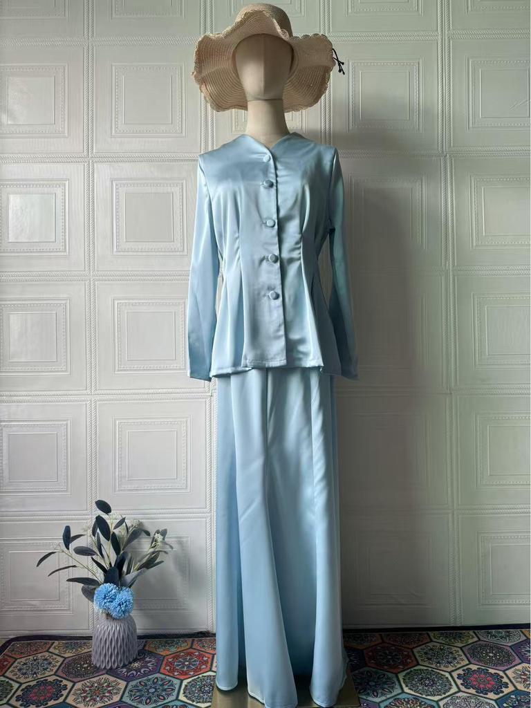 2025 Spring Elegant Retro Women's Solid Color Long Sleeve Top and Skirt Set