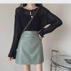 Women's 2023 Retro High-Waist PU Leather Skirt - Slim, Short, Black, Korean-Style for Autumn/Winter Fashion.