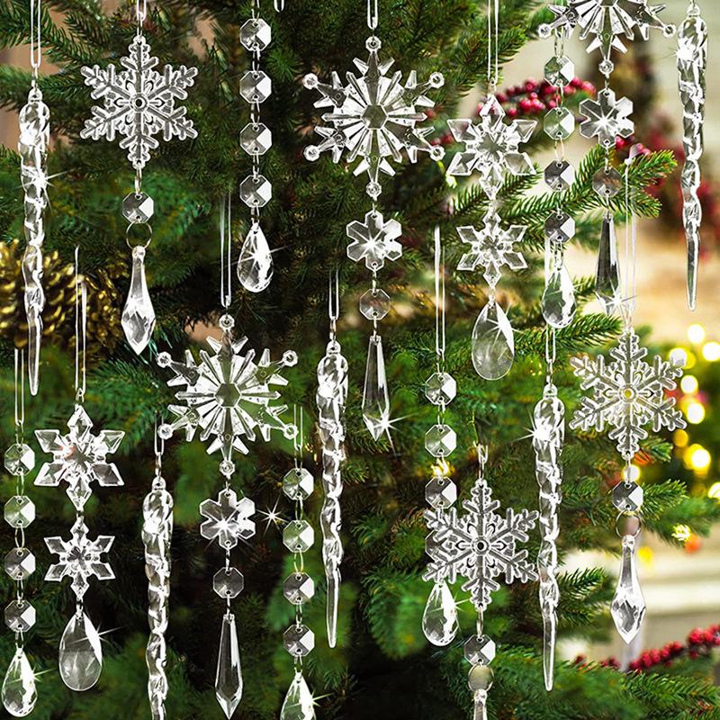 18-Piece Clear Acrylic Icicle and Snowflake Christmas Ornaments Set