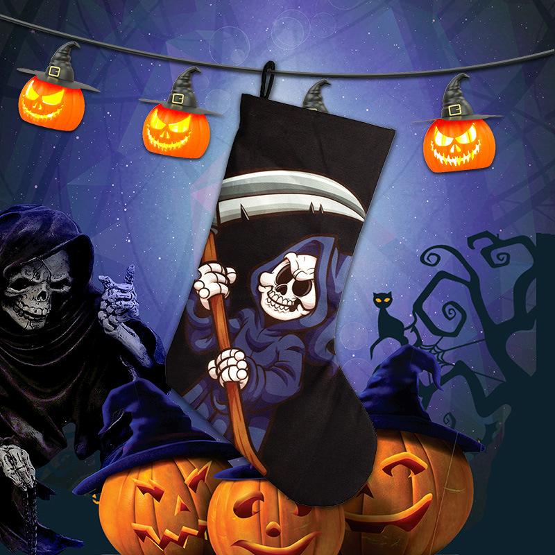 Halloween Themed Stocking Gift Bag Unique Sock Pendant Decoration for Candy Treats Perfect Scene Ornament Festive Cloth Bag