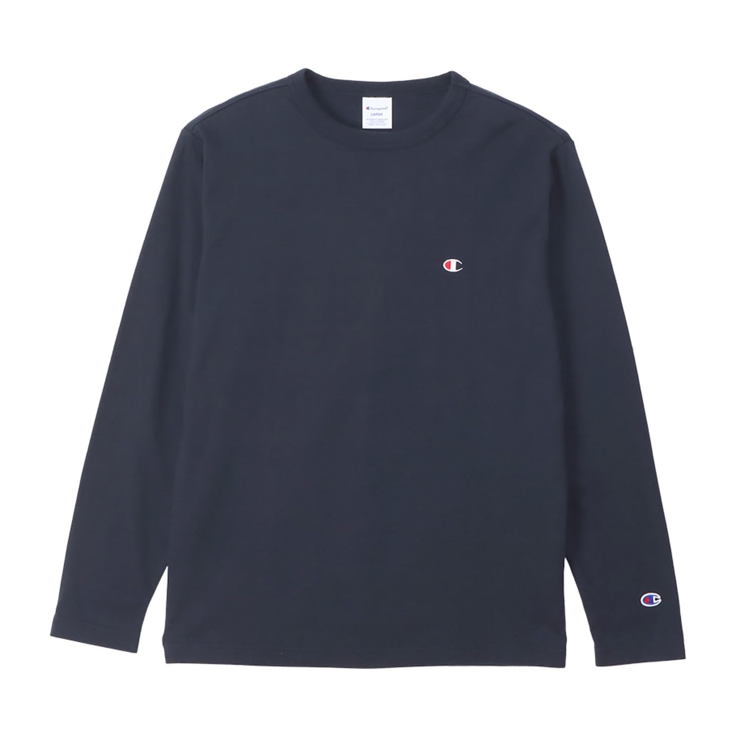 

Champion Long Sleeve Classic Design with Embroidered Long Crew Plus Navy Size Men s T-Shirt, 100% Cotton, Logo, Sleeves, Neck, Sizes, Blue, 3L,