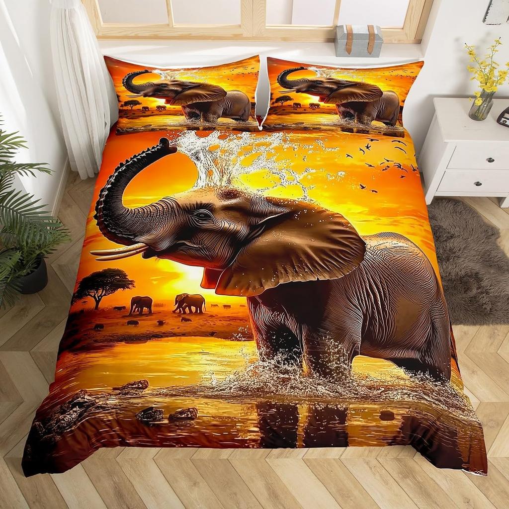 Conjunto de Cama Kawaii Elefante Solteiro King Sonhador Desenho Animado Animal Elefante Capa de Edredom Para Meninos Meninas Rústico Estilo Fazenda Capa de Edredom