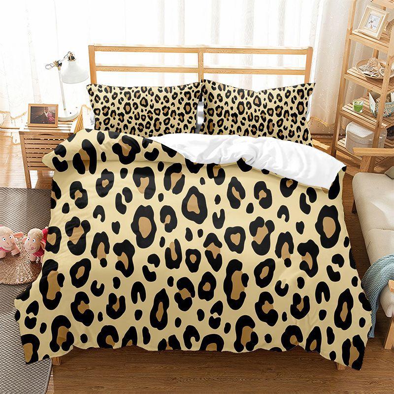 Leopard Print Duvet Cover Set King Queen Full Size Polyester Bedding Set African Animal Cheetah Print Perfect For Man And Woman