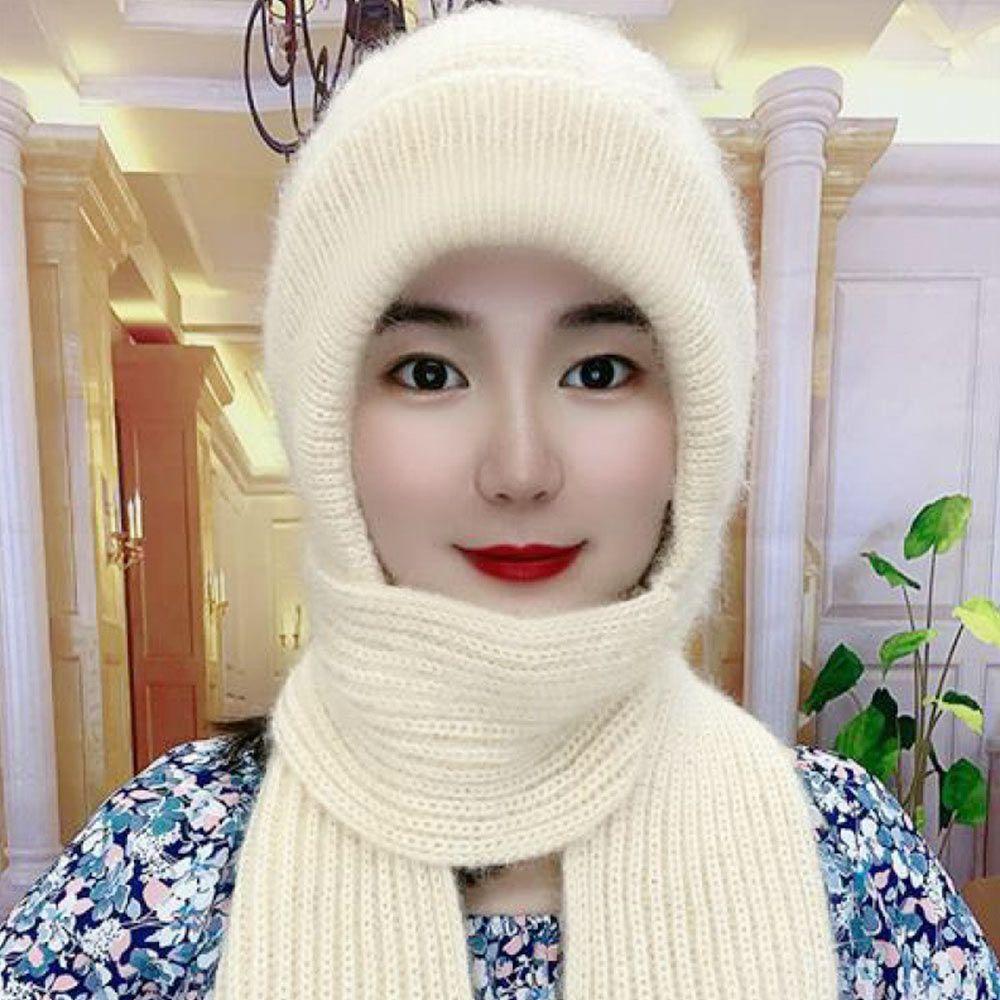 Women Windproof Thick Knitted Hat Hat Scarf Set Neck Warmer Beanies Cap