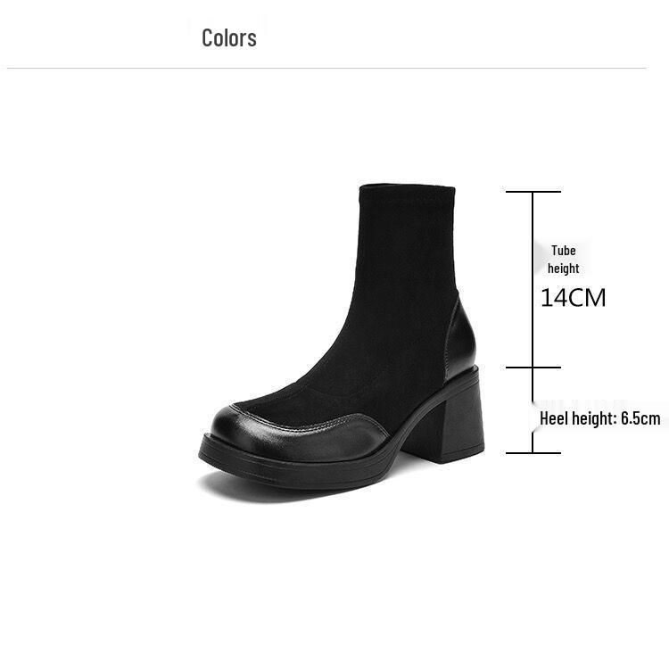 2025 Retro Chunky Heel Sockenstiefel: Damen Stiefeletten im britischen Stil mit hohen Absätzen und dicken Sohlen für Influencer