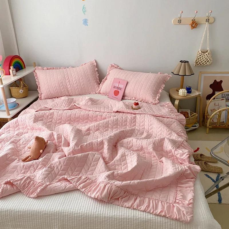Korean Ruffles Quilted Summer Comforter Set Soft Skin-friendly Thin Blanket High Quality Princess Pleated Quilts