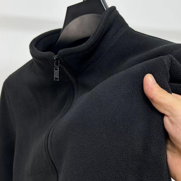 Men's Fleece Hoodie Thicken Standing Collar Zipper Cardigan Jacket Street Warm Outerwear