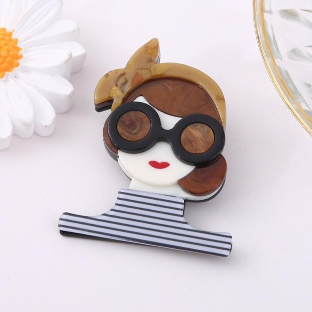 Acrylic Women Portrait Pin Cartoon Coat Badge Elegant Animal Brooches