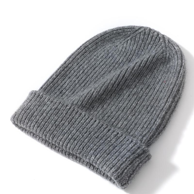 Pure Cashmere Autumn and Winter New Men's and Women's Solid Color Ingot Needle Cuffed Simple Warm Knitted Baotou Hat