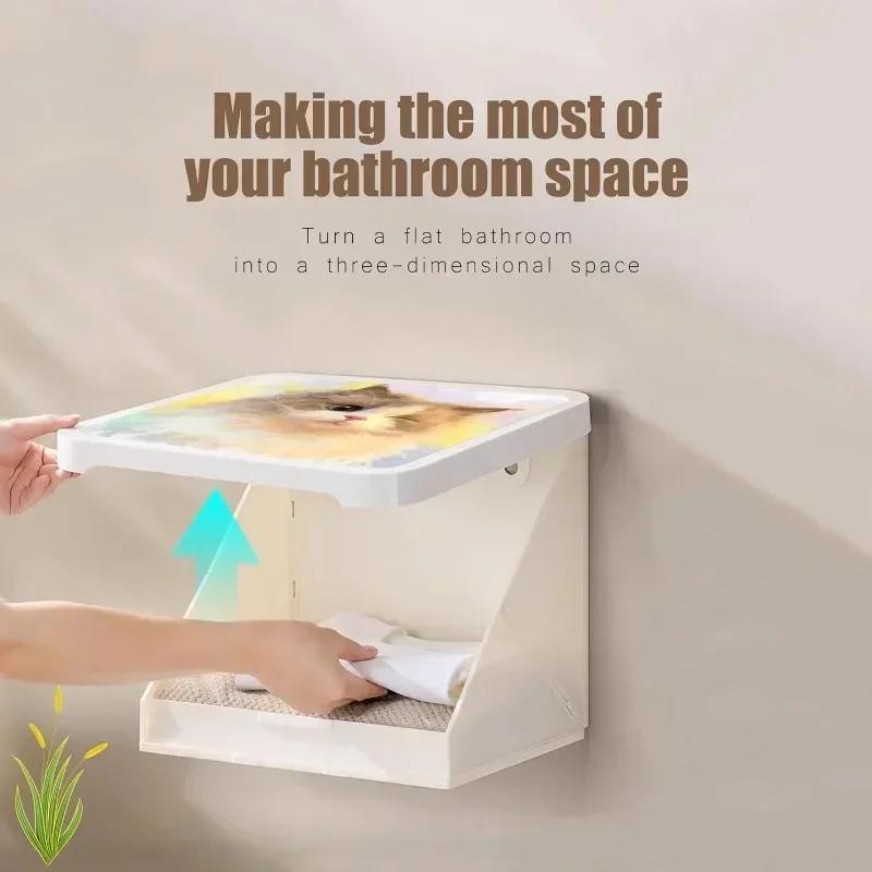 Prateleira de armazenamento de pintura de banheiro espessada, prateleira de armazenamento dobrável à prova d'água, armário de armazenamento de mural de parede sem impactos para banheiro