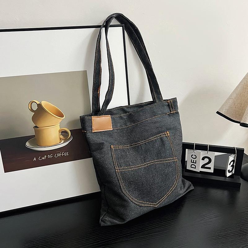 1pcs Retro Denim Shoulder Bag Large Capacity Shopping Tote Lightweight Outdoor Travel Daily Commuter Handbag