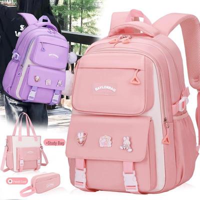 Lightweight, Waterproof Backpack for Girls: Spine-Protection, Large Capacity, for Elementary & Junior High School Students, Grades 3-6.