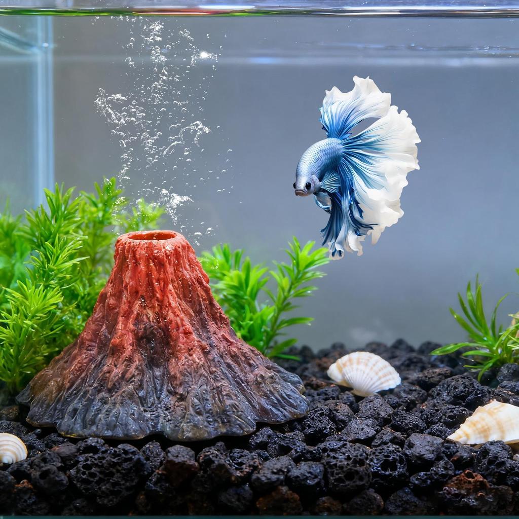 Aquarium Volcano Decor Realistic Resin Ornament 3D Mountain Landscape For Fish Tank, Betta Gold fish Shrimp