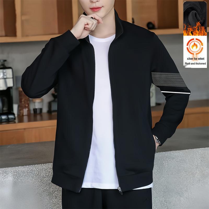 Men's Fleece-Lined Zipper Hoodie: Fall/Winter 2025 Running & Outdoor Jacket with Stand Collar