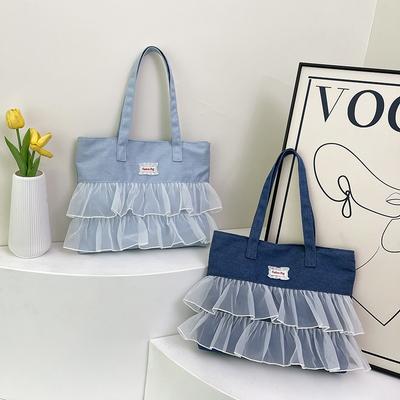 Fashion Lace Denim Bag New Spring and Summer Handbag Women's Texture Shoulder Bag Commuter Bag