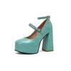 Q/Scarpe singole con tacco alto da donna Primavera/Estate Nuovo colore solido Piattaforma impermeabile Tacco spesso Bocca bassa Scarpe basse di grandi dimensioni