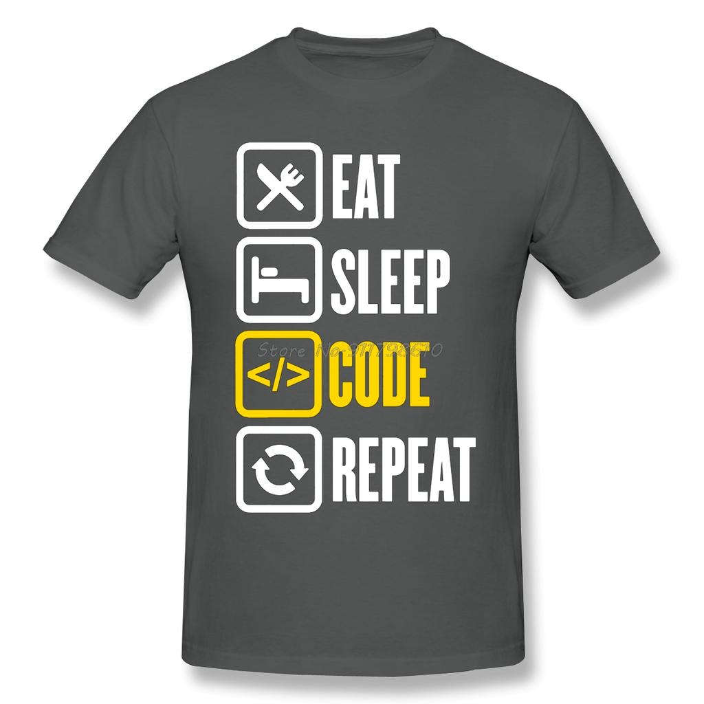 Eat Sleep Code Repeat Funny T Shirt Men Cotton Short Sleeve Custom T Shirt Oversized Tees Funny Harajuku Streetwear