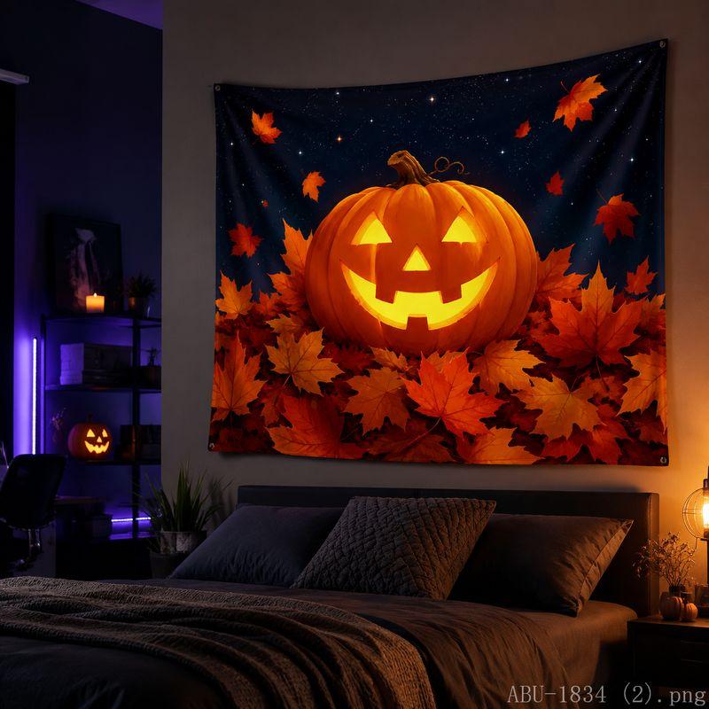 Halloween Tapestry Pumpkin Maple Leaf Spider Print Bedroom Living Room Halloween Party Wall Hanging Backdrop Decor Cloth