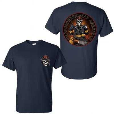 Camiseta Gráfica de Calavera Patriótica Bombero Americano Inapropiado Esqueleto Lucha contra Incendios