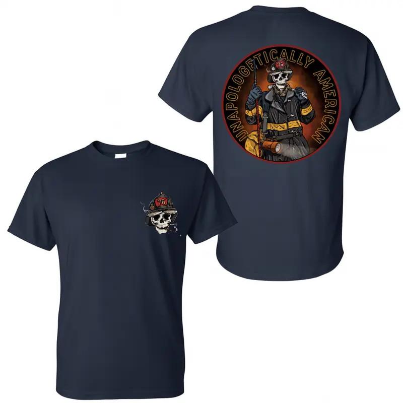 Patriotic Skull Fireman Graphic Tee Unapologetically American Skeleton Firefight S